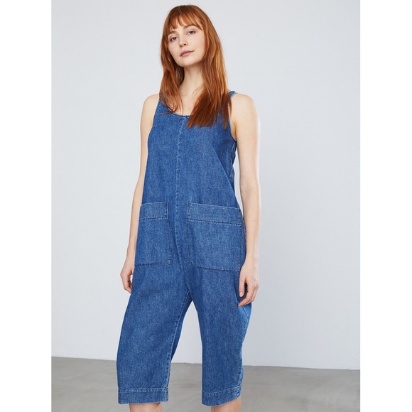 Ilana Kohn Gary Jumpsuit Denim Cropped Jumpsuit Sleeveless Romper READ SIZE M - Picture 1 of 14